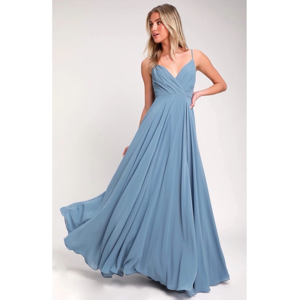 LULUS All About Love Slate Blue Maxi Dress Sz M